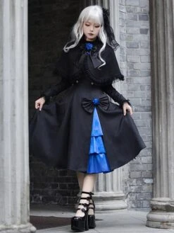 Gothic Lolita Dresses Flowers Ruffles Black Black