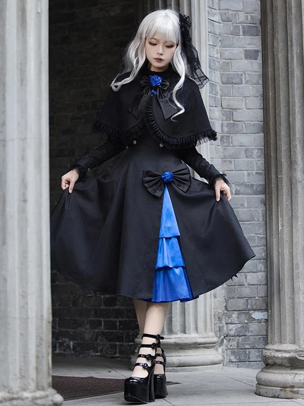 Gothic Lolita Dresses Flowers Ruffles Black Black