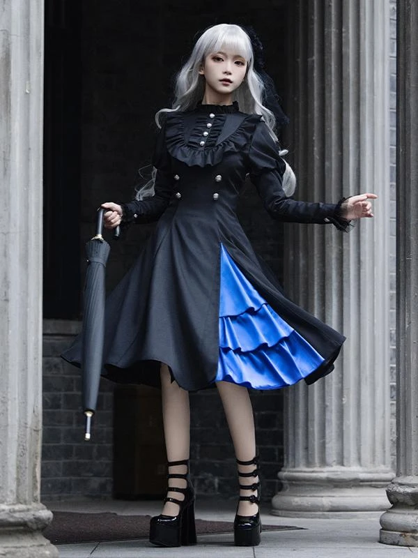 Gothic Lolita Dresses Flowers Ruffles Black Black - Image 2