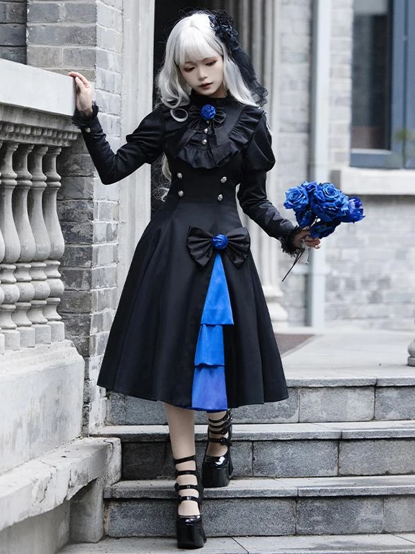 Gothic Lolita Dresses Flowers Ruffles Black Black - Image 4