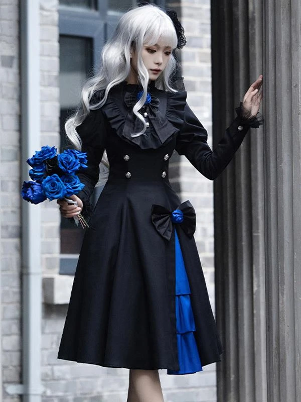 Gothic Lolita Dresses Flowers Ruffles Black Black - Image 5