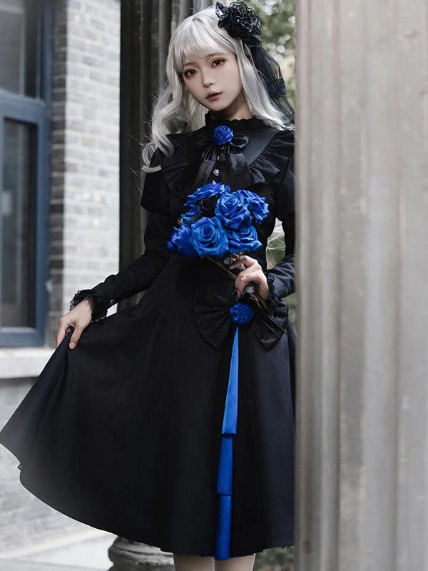 Gothic Lolita Dresses Flowers Ruffles Black Black - Image 6
