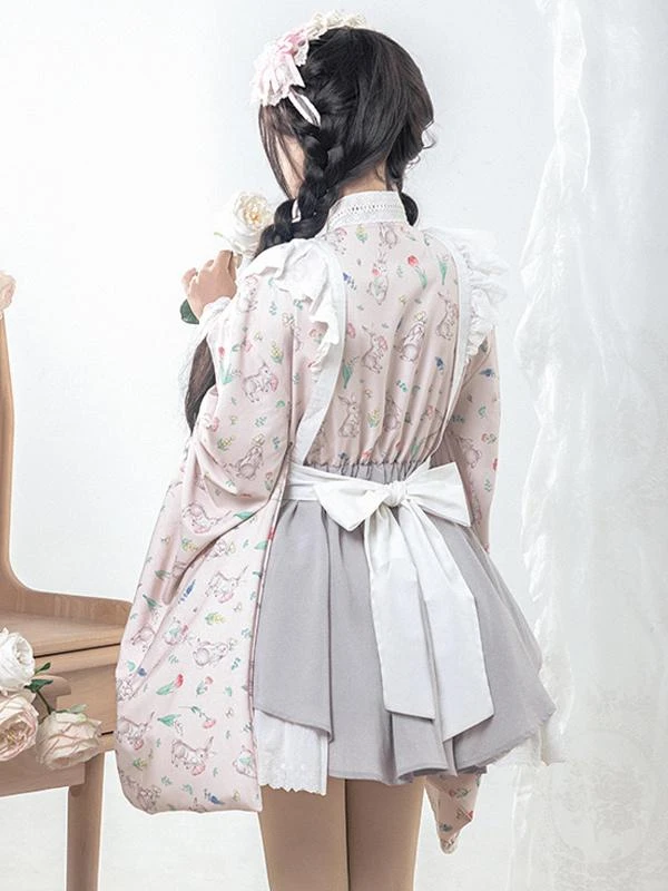 Japanese Style Lolita Costumes Lolita Dresses Polyester Bows Floral Print Kimono Long Sleeves Pink - Image 6
