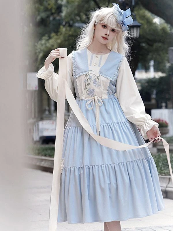 Sweet Lolita Dress Polyester Long Sleeves Dress Pastoral Style Lolita Dress - Image 2