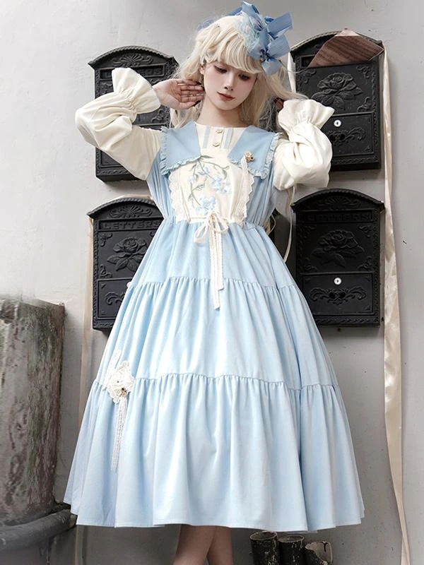 Sweet Lolita Dress Polyester Long Sleeves Dress Pastoral Style Lolita Dress - Image 5