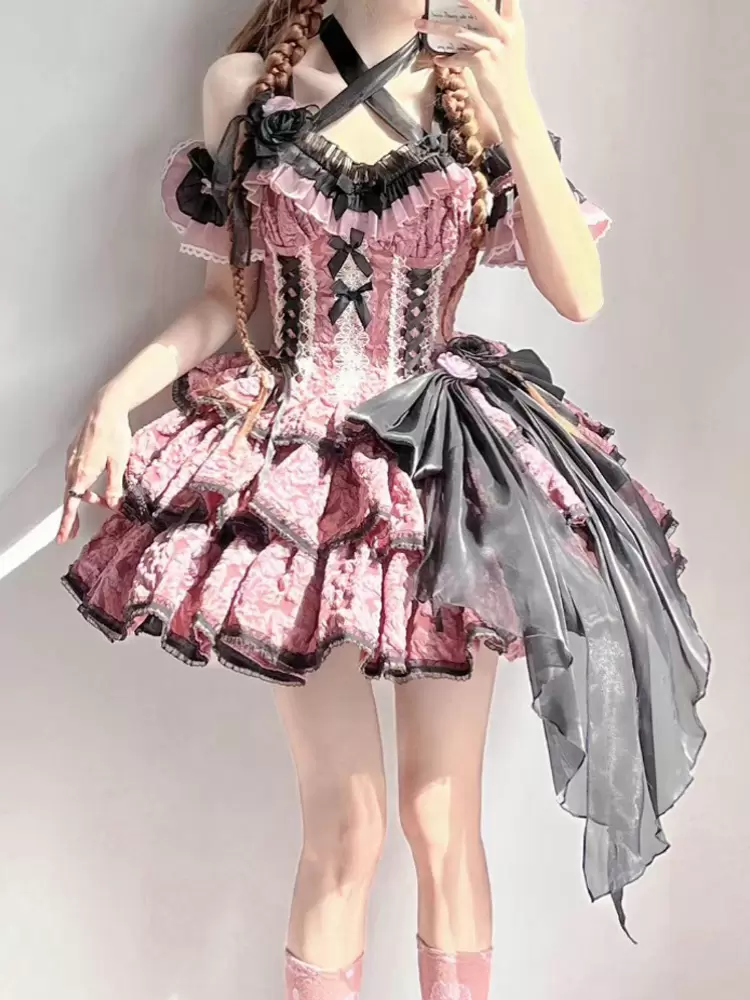 Gothic Lolita Dresses Flowers Ruffles Floral Print Pink Pink - Image 5