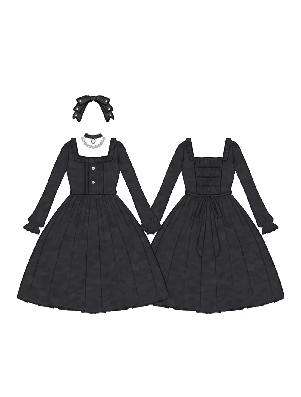 Lolitashow Exclusive Gothic Lolita Dresses Ruffles Lace Black Long Sleeve Velour Daily Casual Dress - Image 2