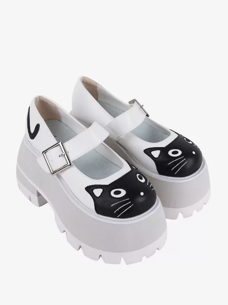 Gothic Lolita Sandals White Applique Animal Print PU Leather Round Toe Lolita Summer Shoes - Image 4