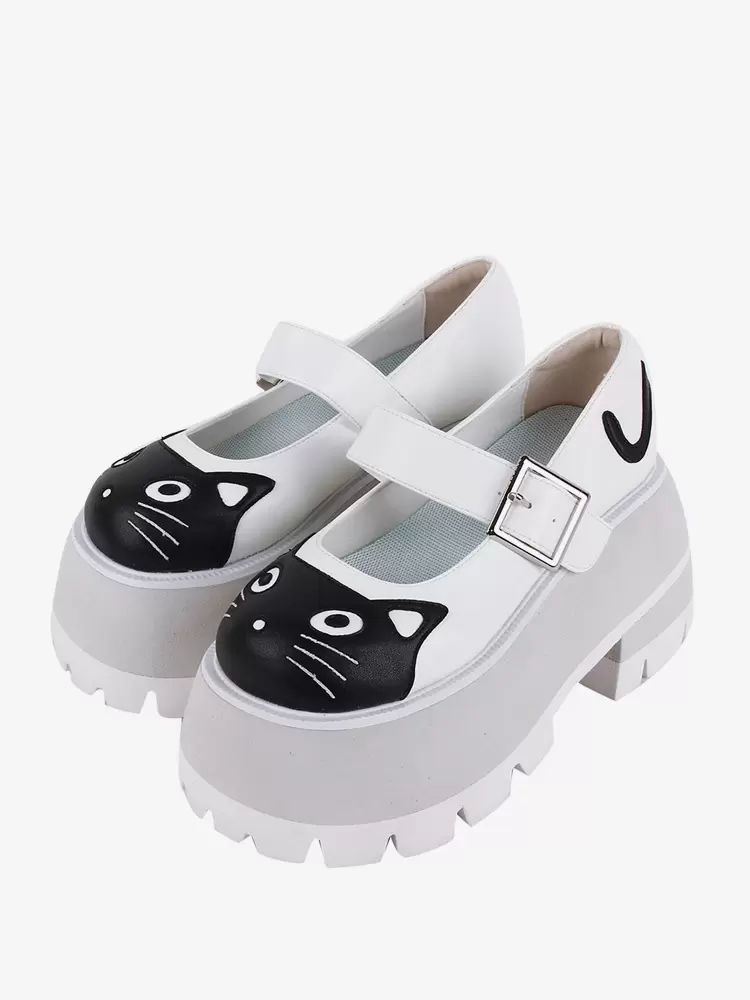 Gothic Lolita Sandals White Applique Animal Print PU Leather Round Toe Lolita Summer Shoes - Image 2