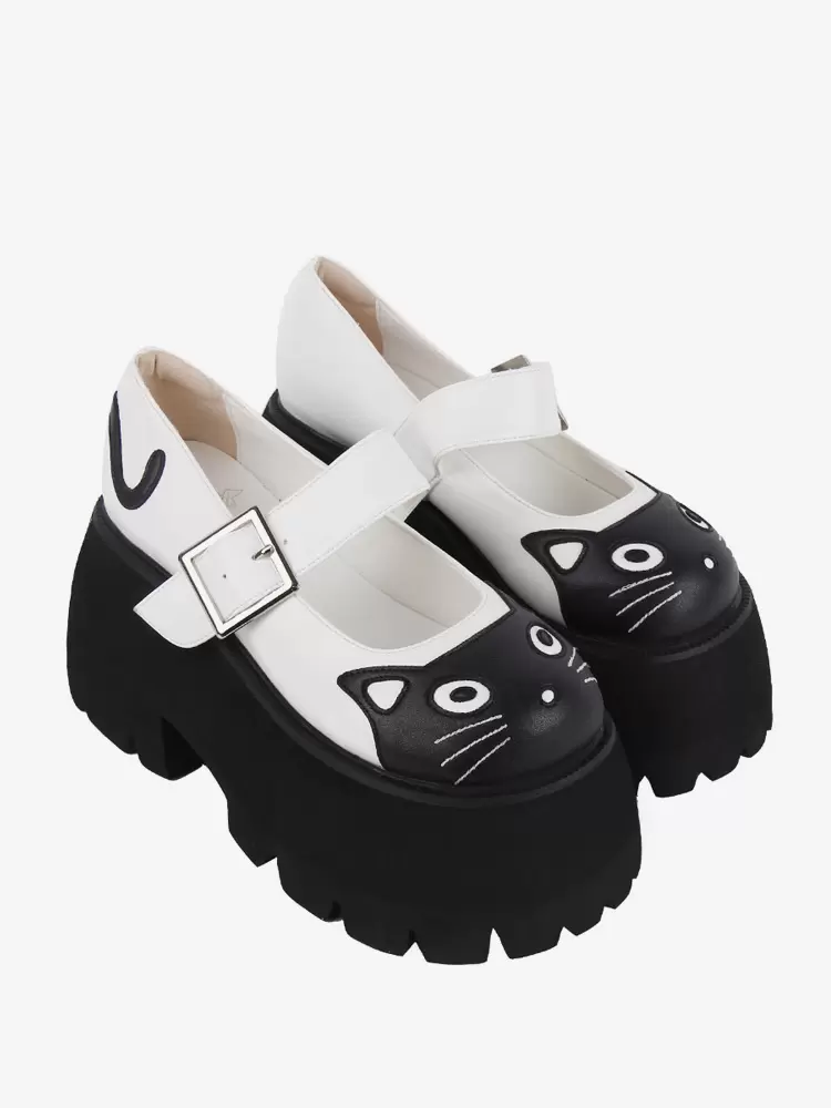 Gothic Lolita Sandals White Applique Animal Print PU Leather Round Toe Lolita Summer Shoes - Image 3