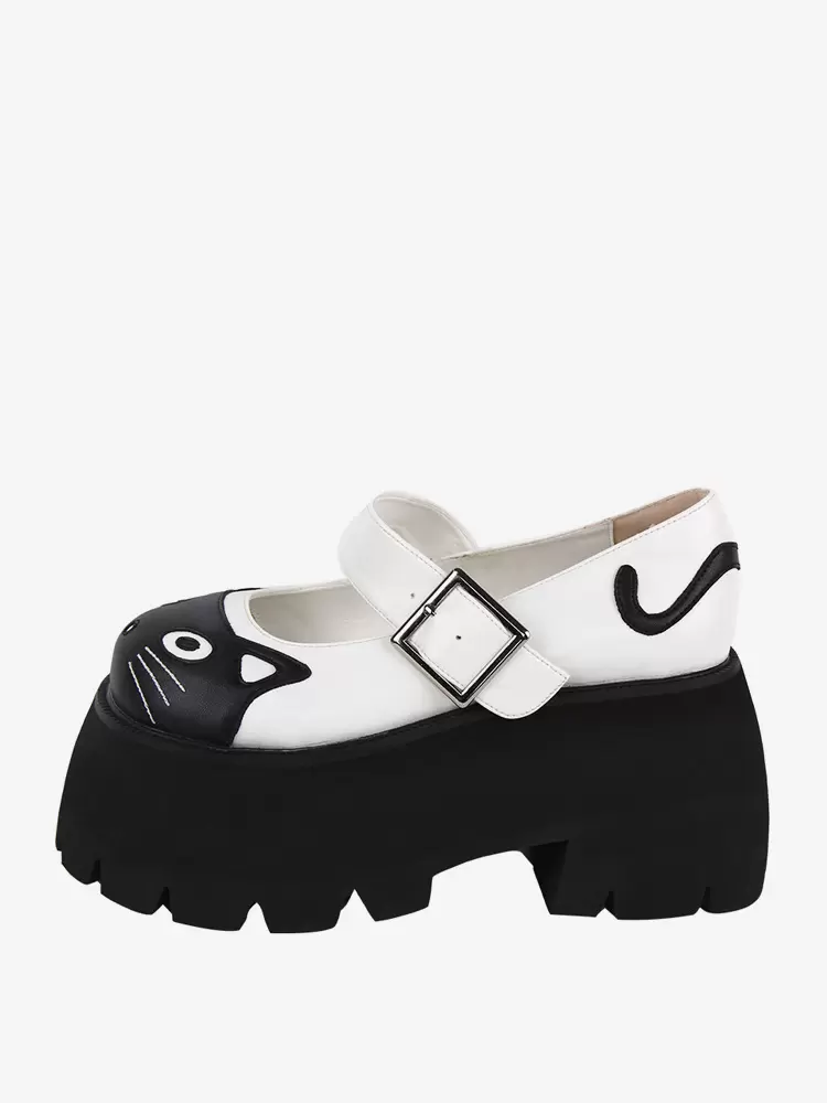 Gothic Lolita Sandals White Applique Animal Print PU Leather Round Toe Lolita Summer Shoes - Image 5