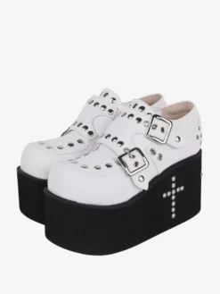 Sweet Lolita Sandals Grommets Round Toe Metallic PU Leather White Lolita Summer Shoes