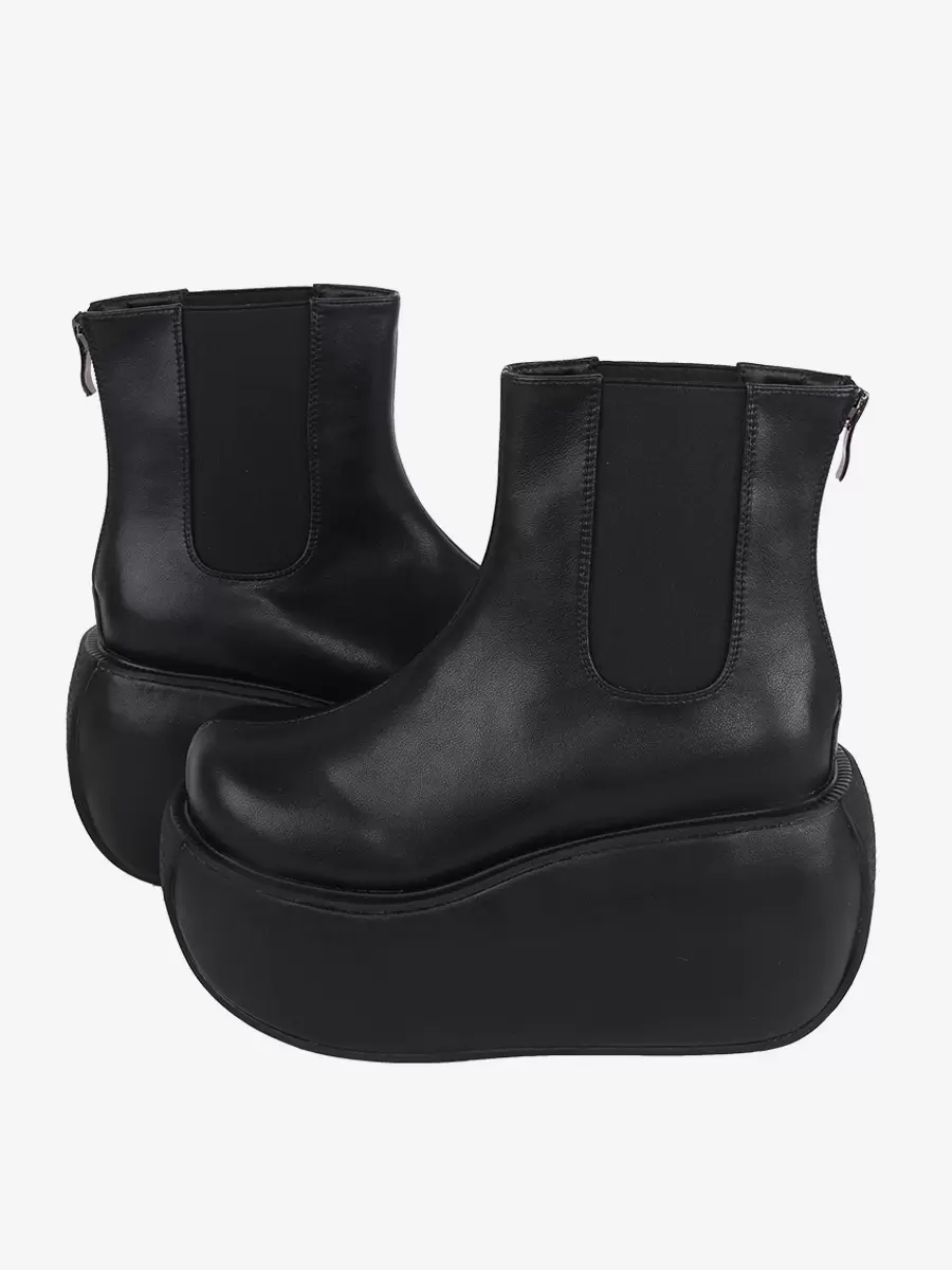 Gothic Lolita Boots Black PU Round Toe PU Leather Lolita Footwear - Image 5