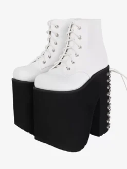 Gothic Lolita Footwear White Metallic Grommets Round Toe PU Leather Lolita Shoes