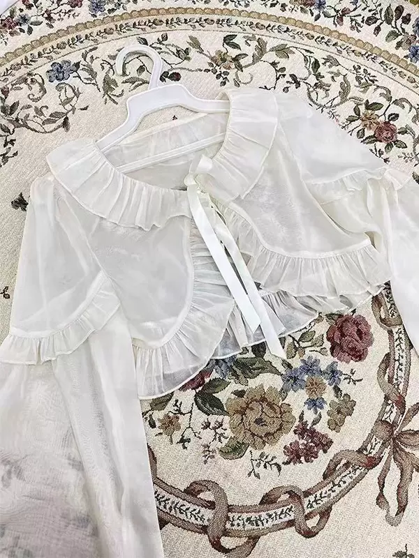 Sweet Ecru White Long Sleeves Ruffles - Image 5