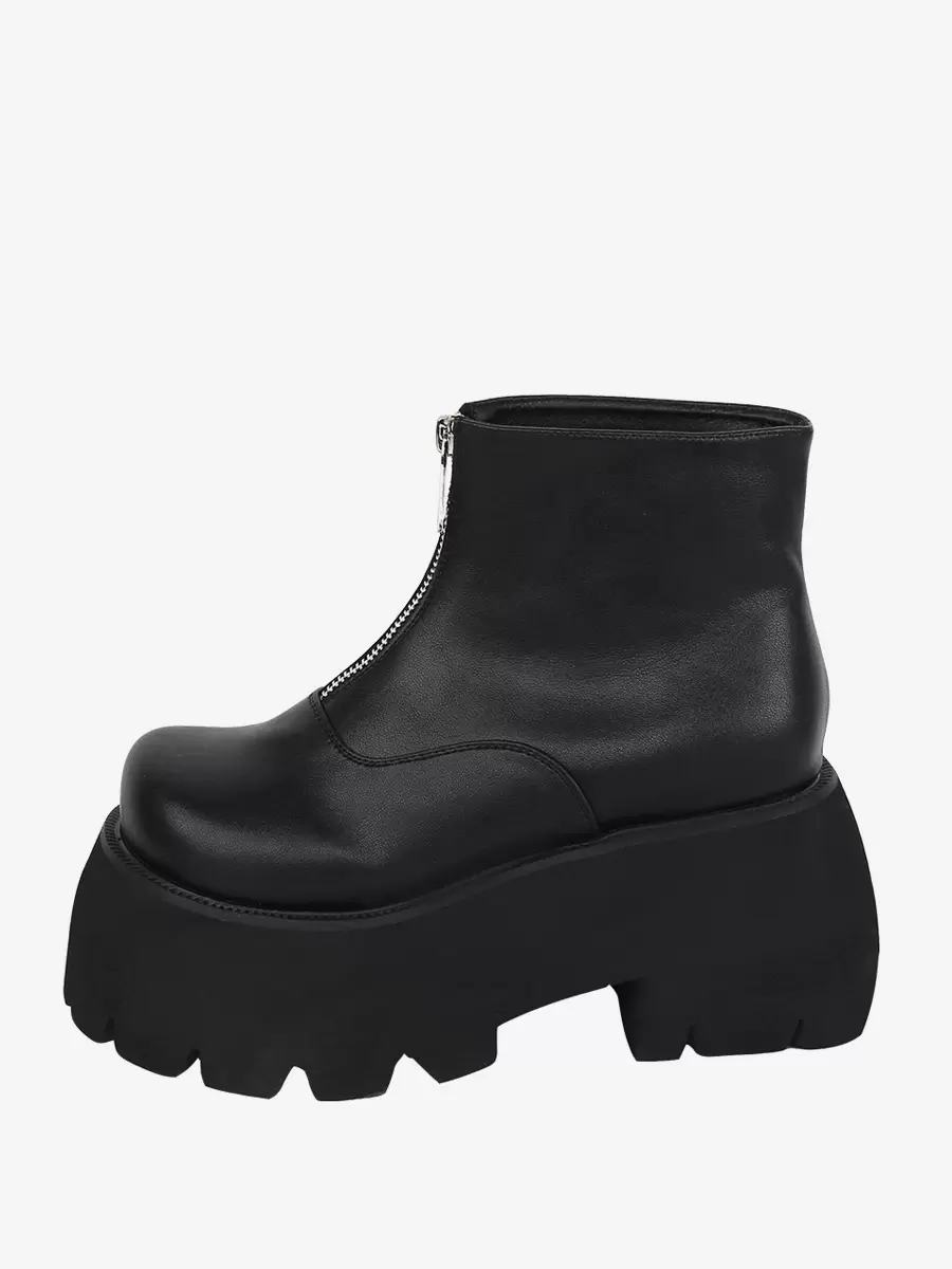 Steampunk Lolita Boots White Metal Details Metallic Round Toe PU Leather Lolita Footwear - Image 2