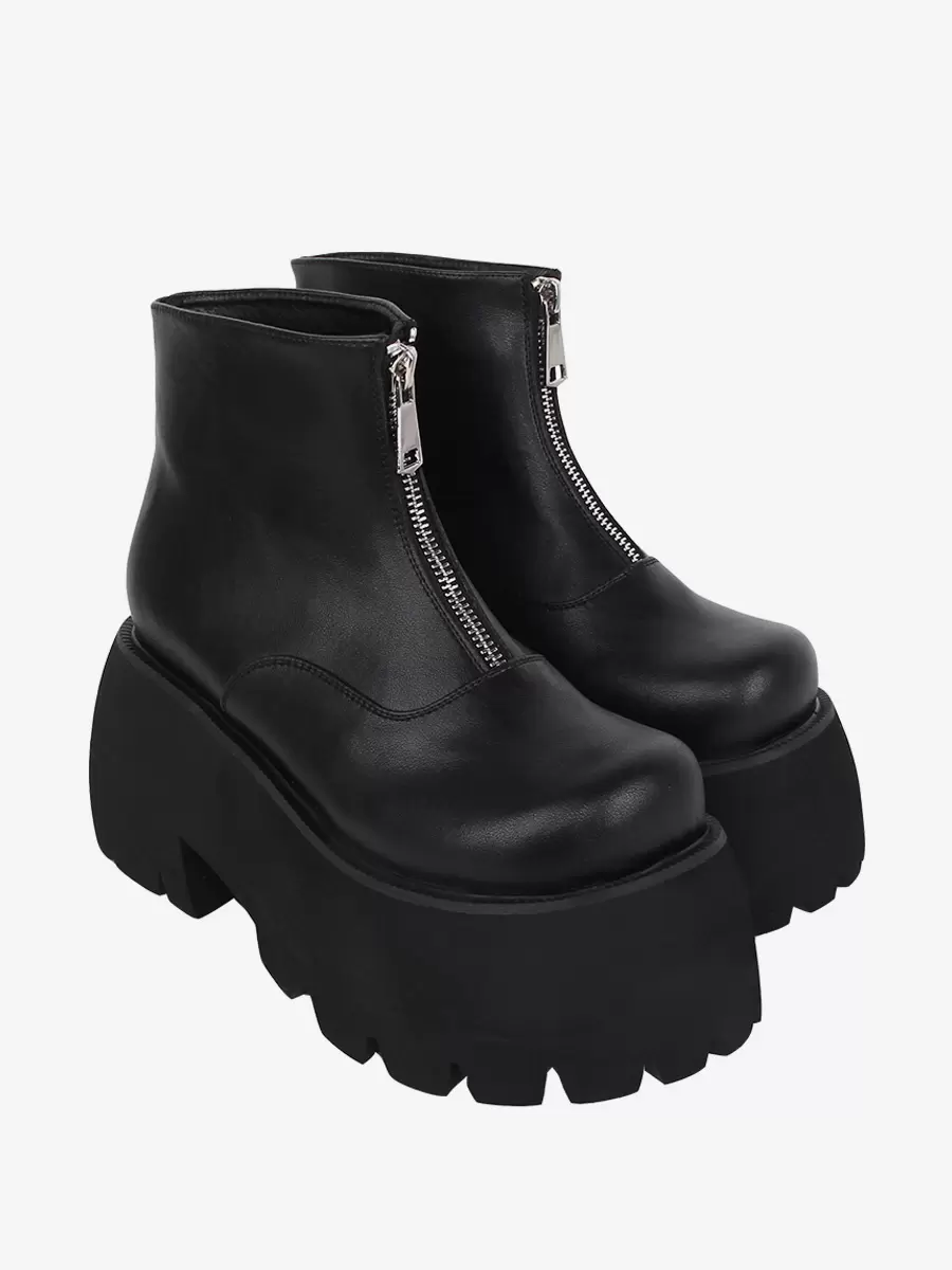 Steampunk Lolita Boots White Metal Details Metallic Round Toe PU Leather Lolita Footwear - Image 3