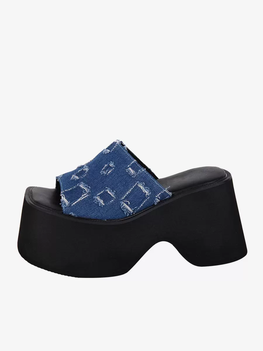 Gothic Lolita Sandals Woven Peep Toe Woven PU Leather Blue Lolita Summer Shoes - Image 5