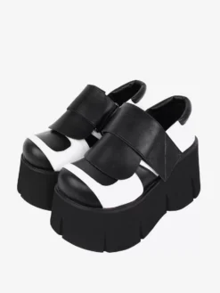 Gothic Lolita Footwear Black Two-Tone Round Toe PU Leather Lolita Shoes