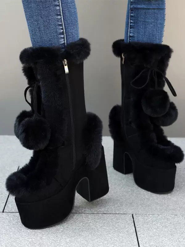 Sweet Lolita Boots Suede Nap Bows Round Toe White Lolita Footwear - Image 9