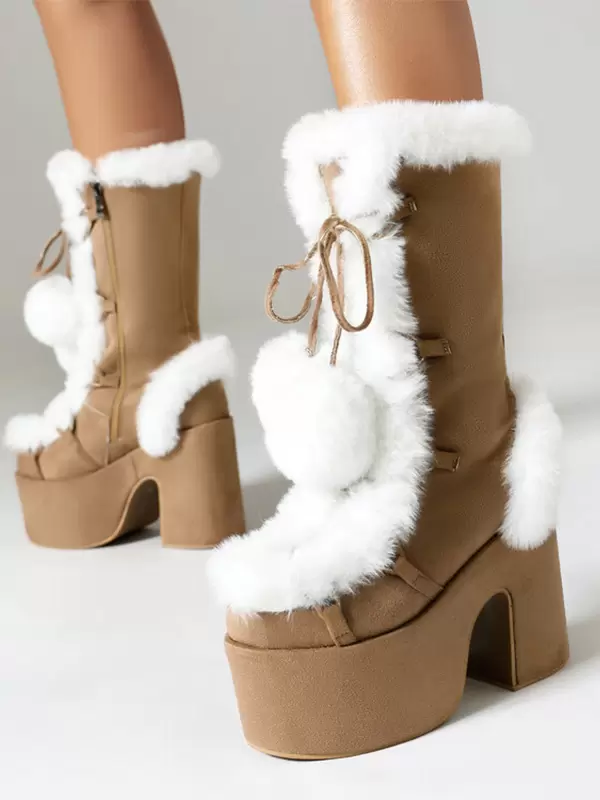 Sweet Lolita Boots Suede Nap Bows Round Toe White Lolita Footwear - Image 5