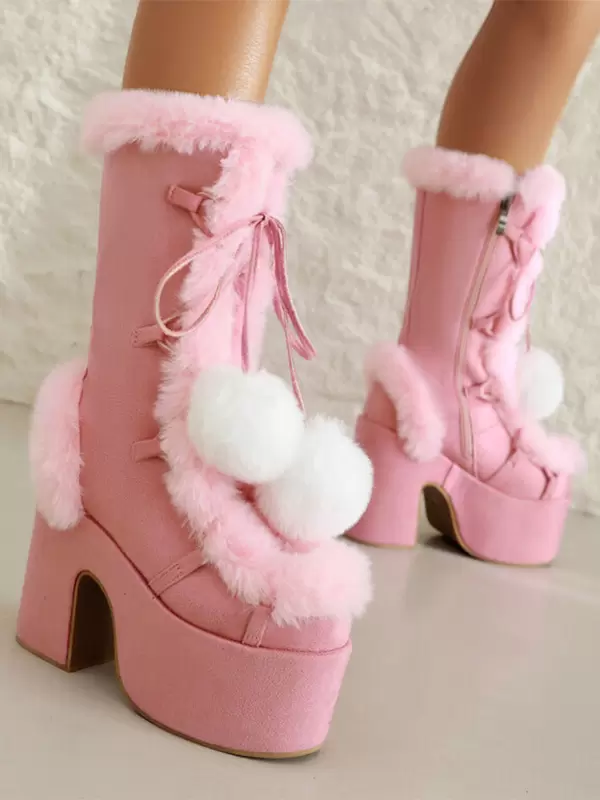 Sweet Lolita Boots Suede Nap Bows Round Toe White Lolita Footwear - Image 7