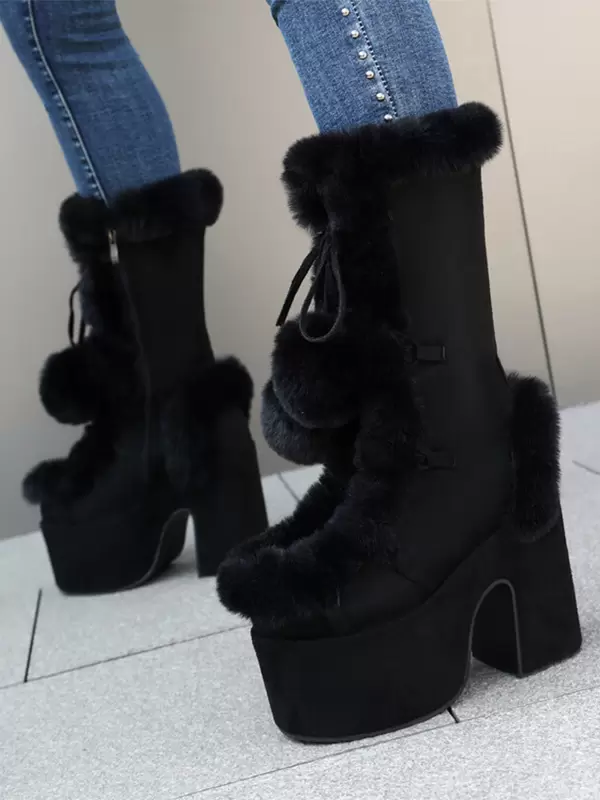 Sweet Lolita Boots Suede Nap Bows Round Toe White Lolita Footwear - Image 10