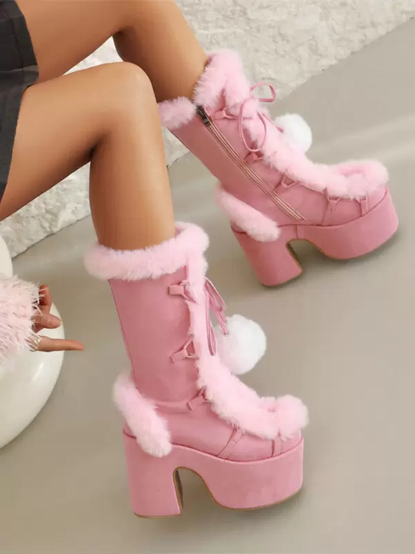 Sweet Lolita Boots Suede Nap Bows Round Toe White Lolita Footwear - Image 8