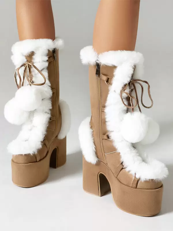 Sweet Lolita Boots Suede Nap Bows Round Toe White Lolita Footwear - Image 6