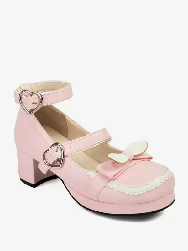 Sweet Lolita Footwear Red Bows PU Leather Chunky Heel Lolita Pumps - Image 7