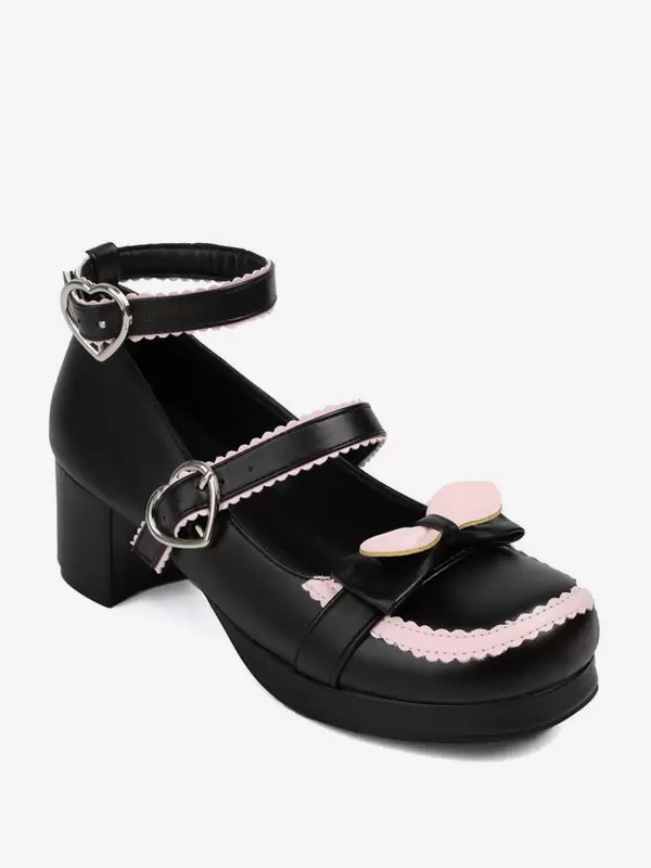 Sweet Lolita Footwear Red Bows PU Leather Chunky Heel Lolita Pumps - Image 10