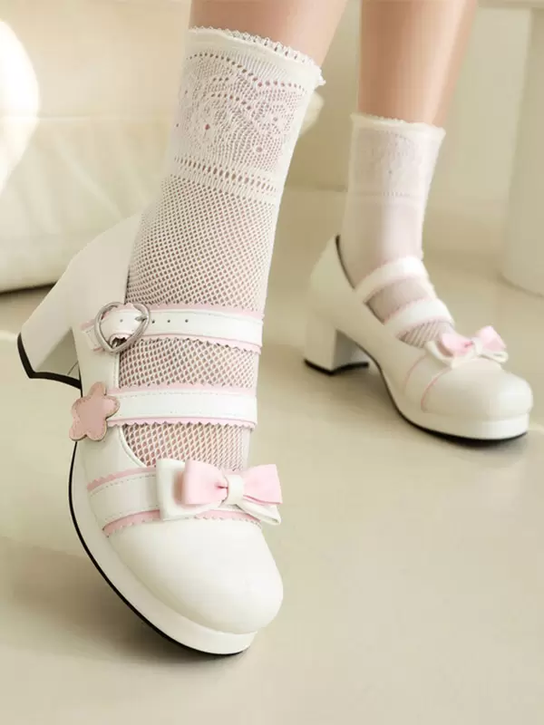 Sweet Lolita Footwear Black Bows PU Leather Chunky Heel Lolita Shoes - Image 4