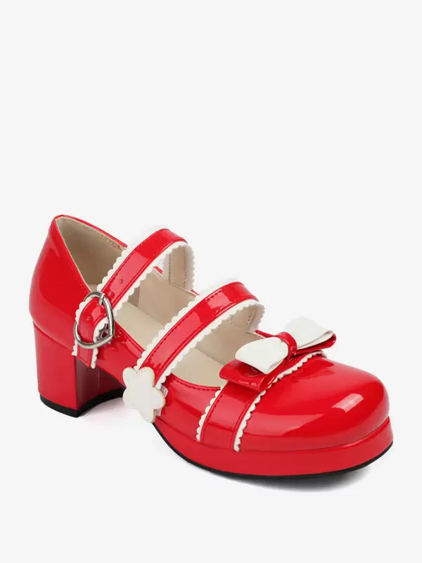 Sweet Lolita Footwear Black Bows PU Leather Chunky Heel Lolita Shoes - Image 8