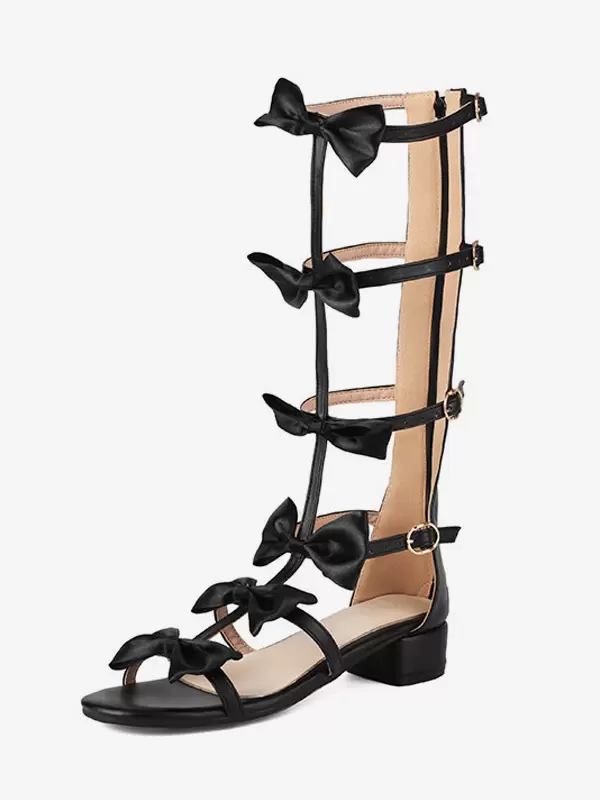 Sweet Lolita Sandals Bows Round Toe PU Leather White Lolita Summer Shoes - Image 8