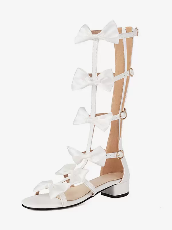 Sweet Lolita Sandals Bows Round Toe PU Leather White Lolita Summer Shoes - Image 9