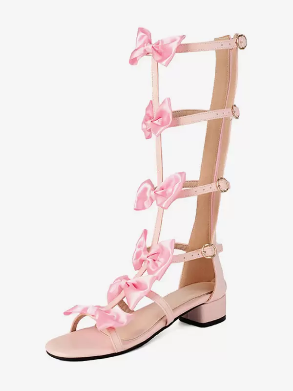 Sweet Lolita Sandals Bows Round Toe PU Leather White Lolita Summer Shoes - Image 10