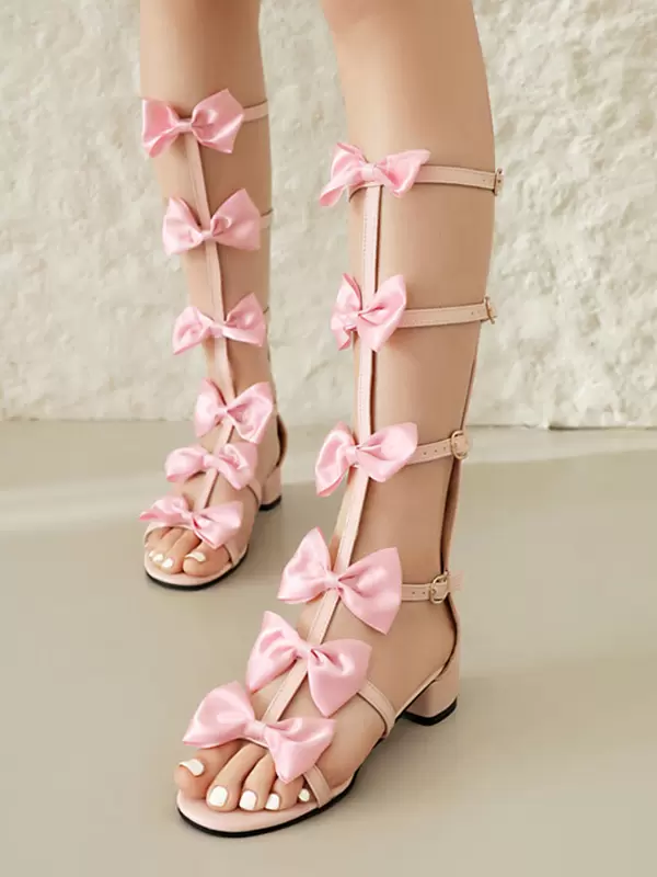 Sweet Lolita Sandals Bows Round Toe PU Leather White Lolita Summer Shoes - Image 3