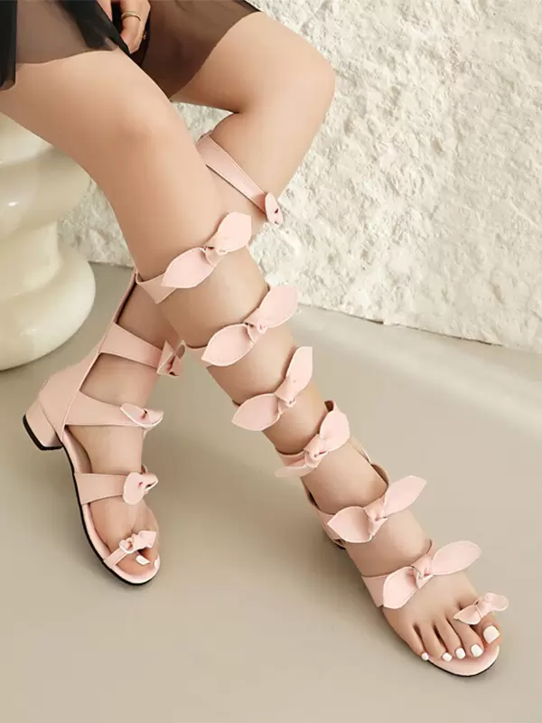 Sweet Lolita Sandals Bows Round Toe PU Leather Pink Lolita Summer Shoes - Image 2