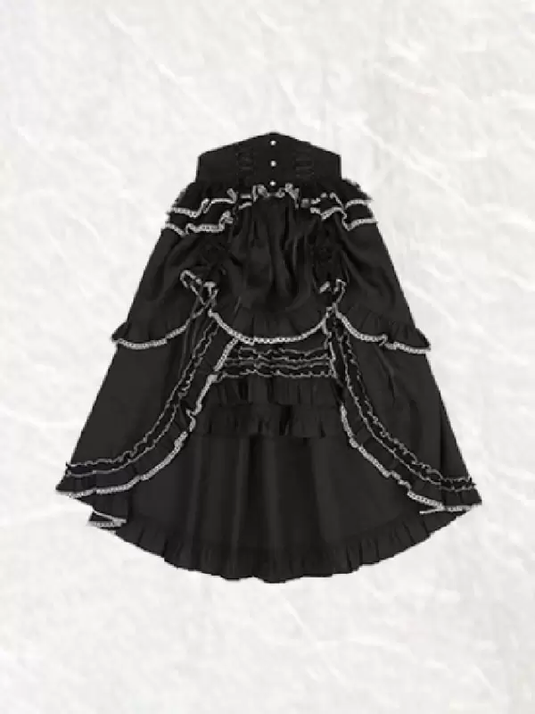 Gothic Lolita SK Jacquard Black Ruffles Tiered Lolita Skirts - Image 7