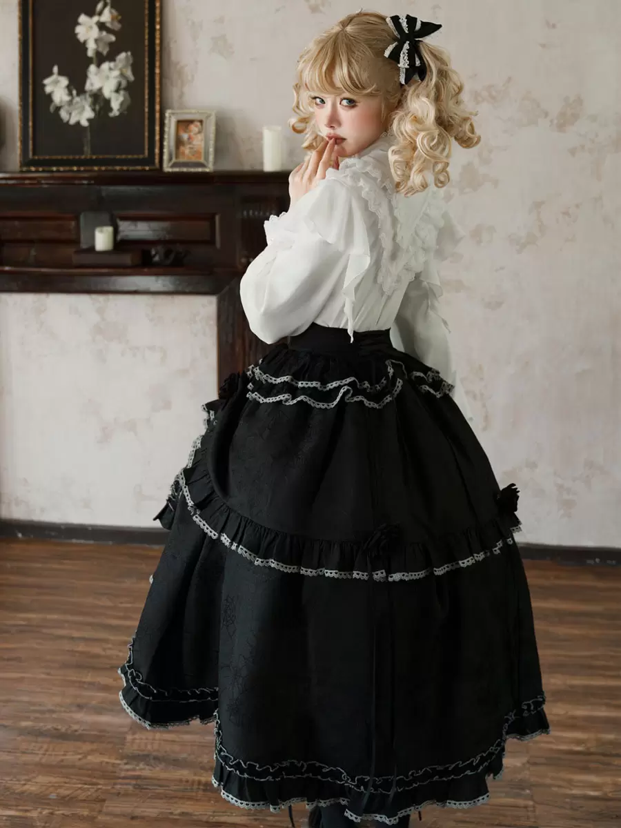 Gothic Lolita SK Jacquard Black Ruffles Tiered Lolita Skirts - Image 6