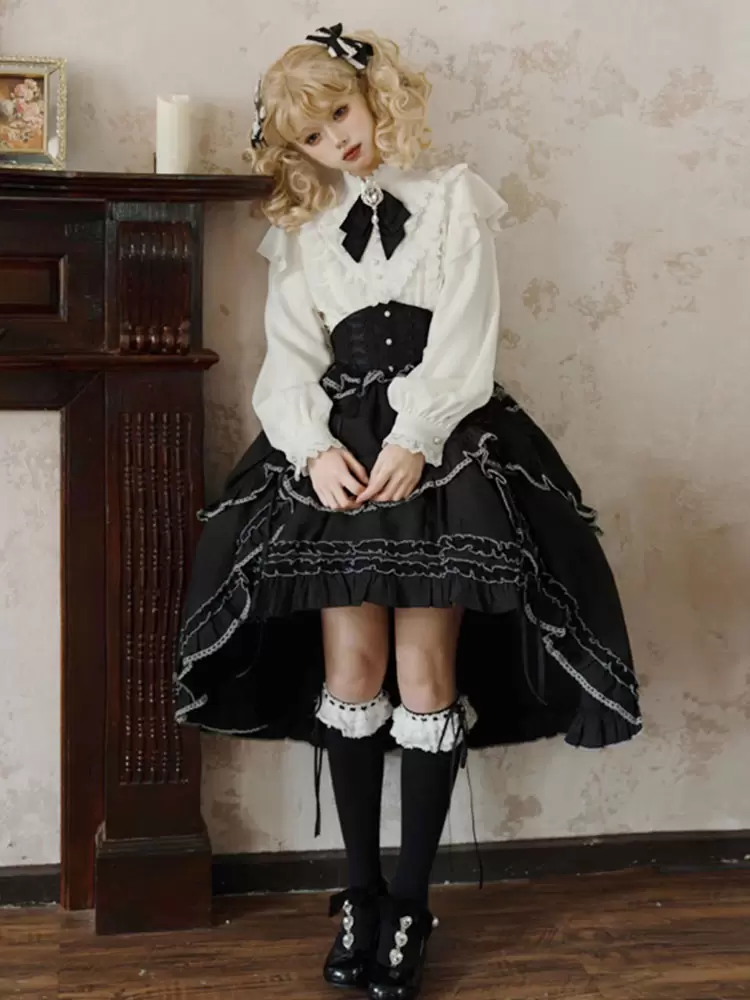 Gothic Lolita SK Jacquard Black Ruffles Tiered Lolita Skirts - Image 3