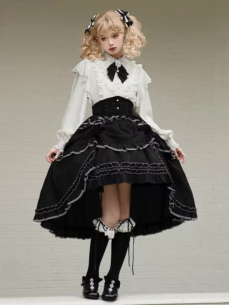 Gothic Lolita SK Jacquard Black Ruffles Tiered Lolita Skirts - Image 2
