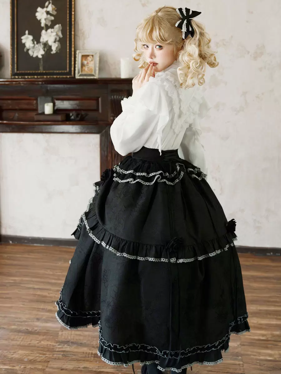 Academic Lolita Blouses White Lolita Top Long Sleeves Lace Ruffles Lolita Shirt - Image 4