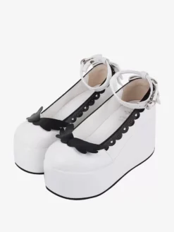 Sweet Lolita Footwear White Two-Tone Butterfly Round Toe PU Leather Lolita Pumps