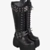 Gothic Lolita Boots Black Grommets Rivets Metallic Round Toe PU Leather Lolita Footwear