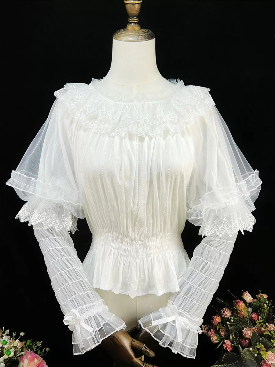 Sweet Lolita Blouses Ruffles Long Sleeves Lolita Top Blouse White Lolita Shirt - Image 2