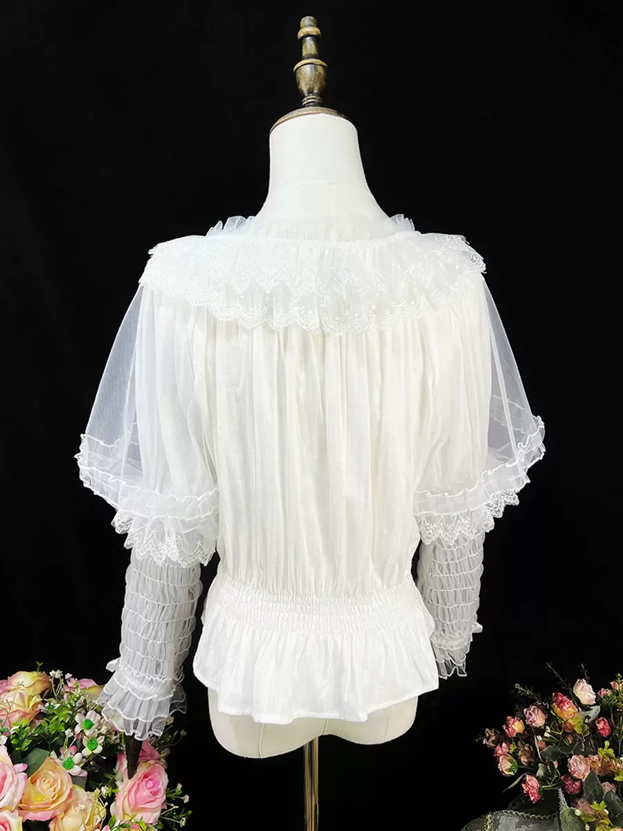 Sweet Lolita Blouses Ruffles Long Sleeves Lolita Top Blouse White Lolita Shirt - Image 3