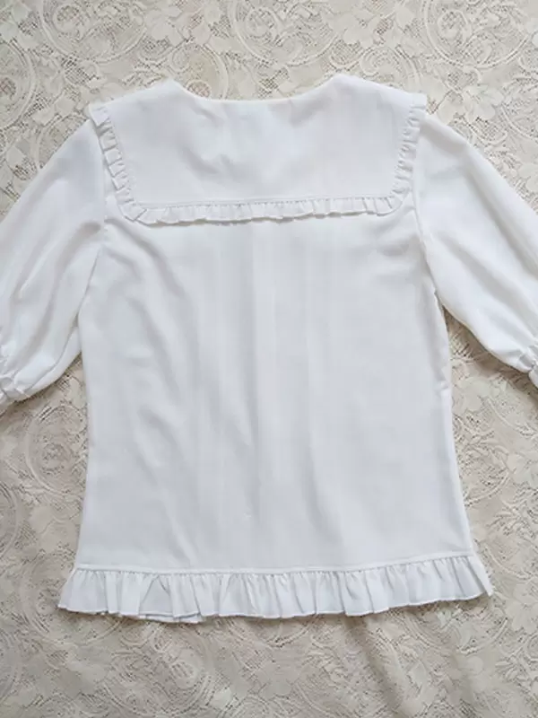 Academic Lolita Blouses Ecru White Lolita Top Half Sleeves Pleated Ruffles Lolita Shirt - Image 5