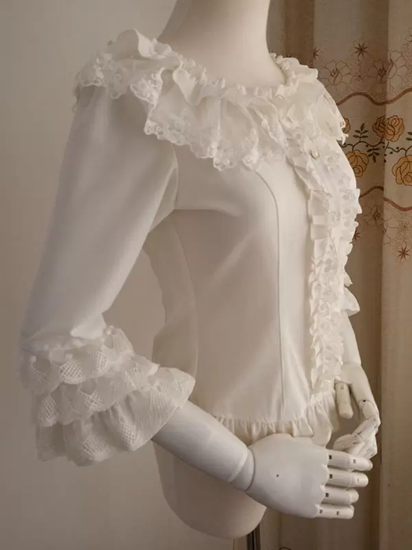 Sweet Lolita Blouses Ruffles Half Sleeves Blouse Lolita Top Ecru White Lolita Shirt - Image 3