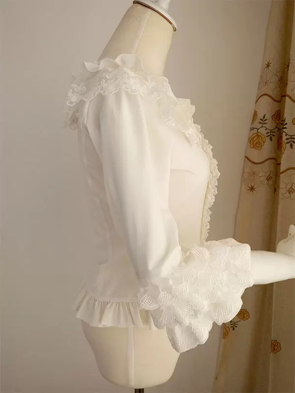 Sweet Lolita Blouses Ruffles Half Sleeves Blouse Lolita Top Ecru White Lolita Shirt - Image 5